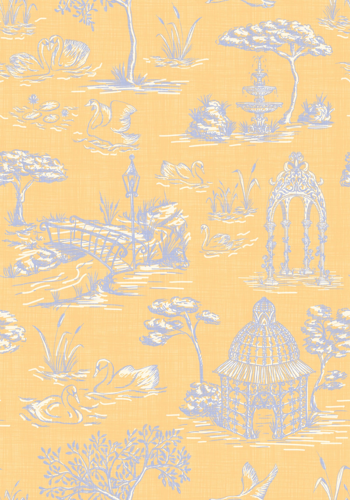 Modern Toile de Jouy Swan Victorian Garden Scenery - Modern Pastel Contrast Wallpaper⁠ in your room