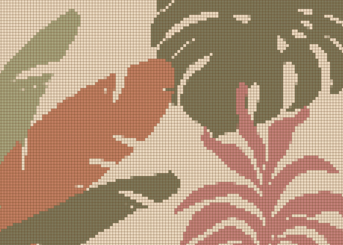Retro Botanical Mosaic Motif Wall Mural in your room