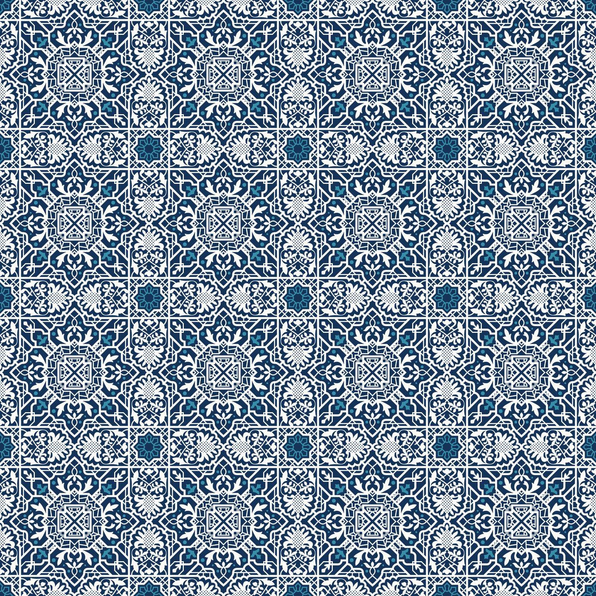 Midnight Moroccan Tile Pattern Wallpaper⁠ in your room — zoomed