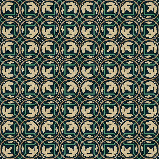 Midnight Botanical Geometric Grid Wallpaper⁠