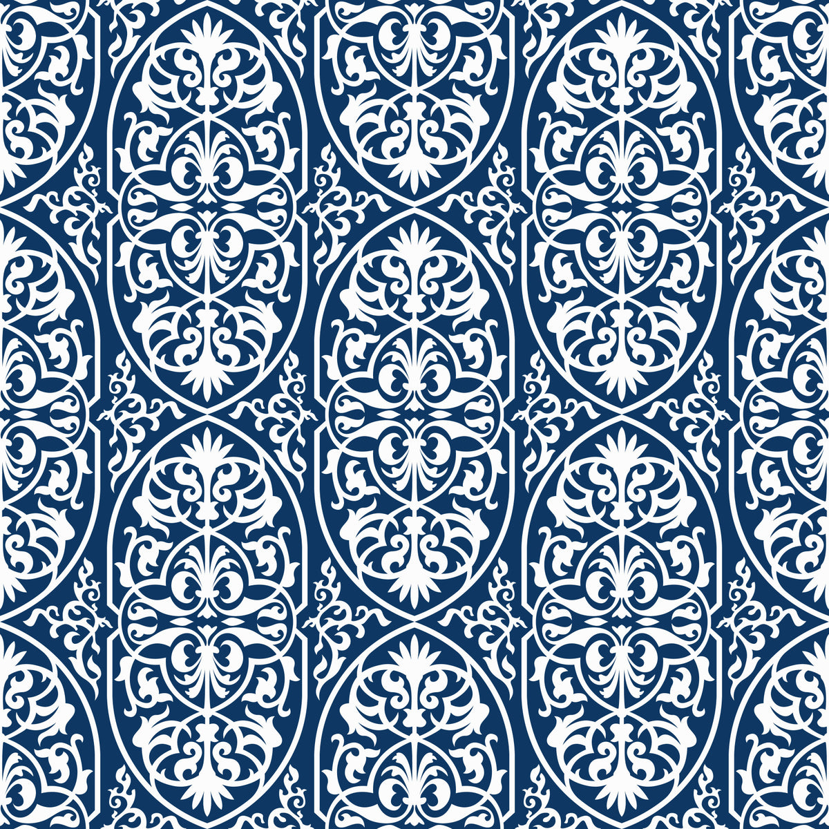 Midnight Damask Scroll Pattern Wallpaper⁠