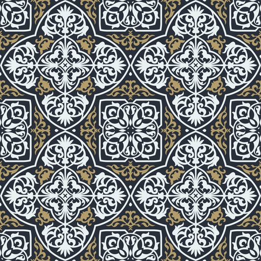 Midnight Arabesque Tile Repeat Wallpaper⁠