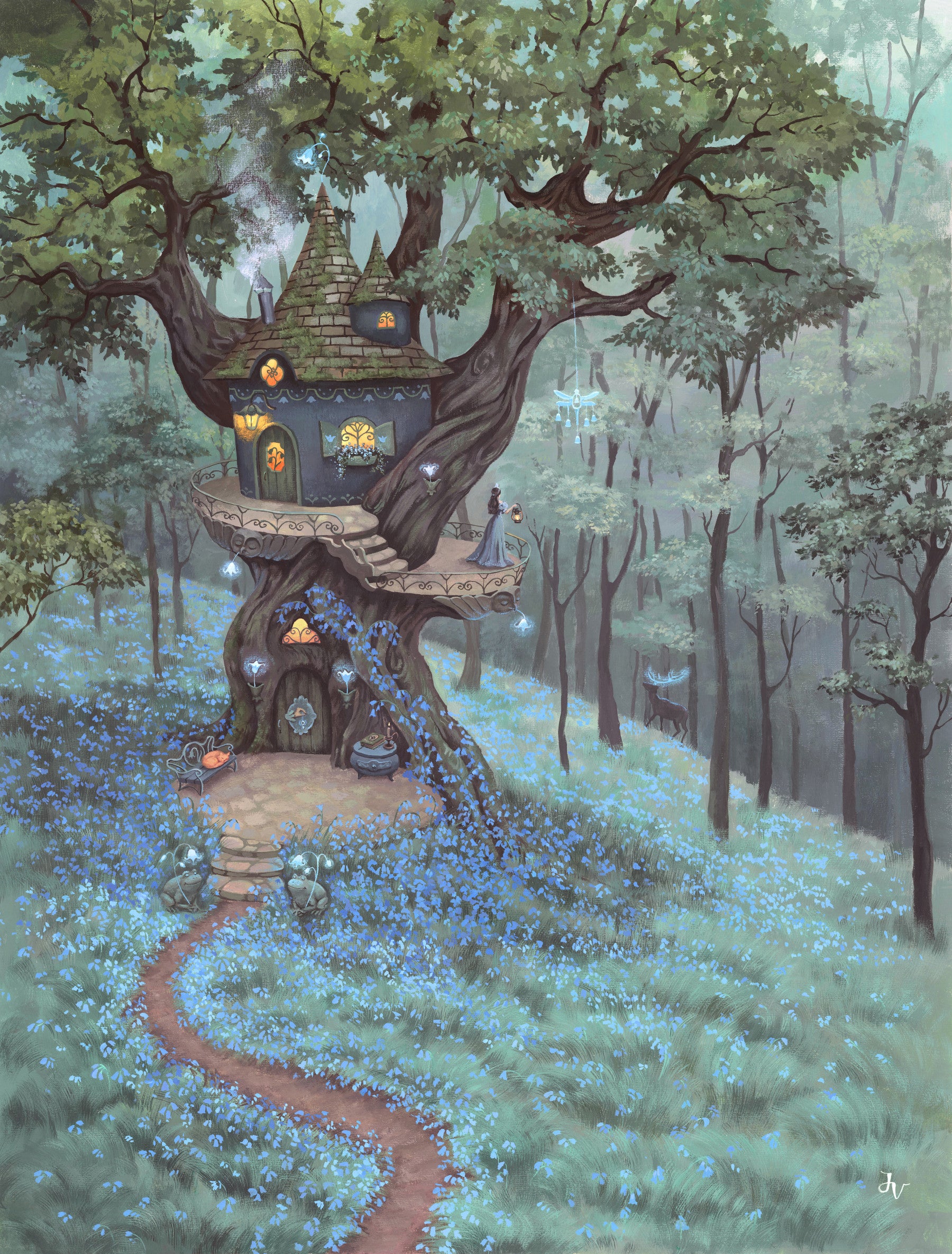 Enchanted Woodland Treehouse Sanctuary Wall Mural