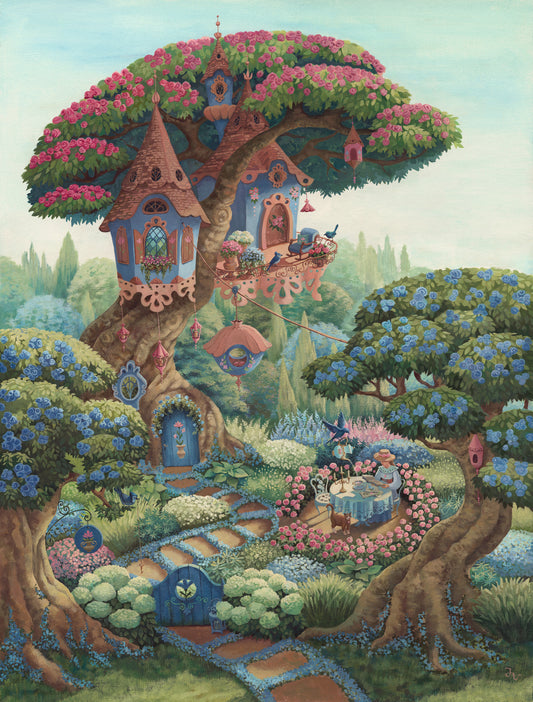Whimsical Treehouse Garden Haven Wall Mural
