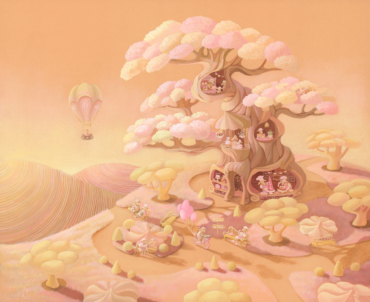Dreamy Forest Café Scene Wall Mural in your room — zoomed