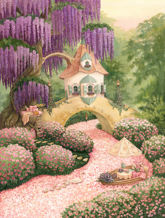 Enchanted Wisteria Garden Cottage Wall Mural