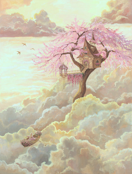 Ethereal Cloud Treehouse Sanctuary Wall Mural