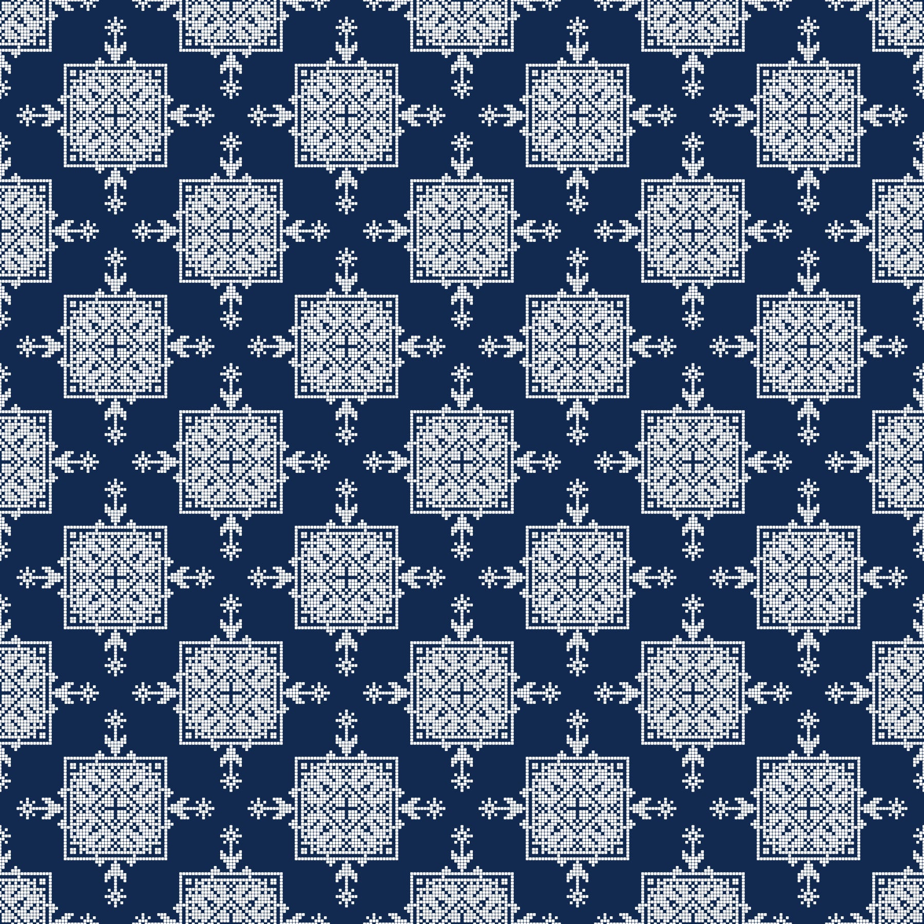 Indigo Cross-Stitch Tile Motif Wallpaper⁠