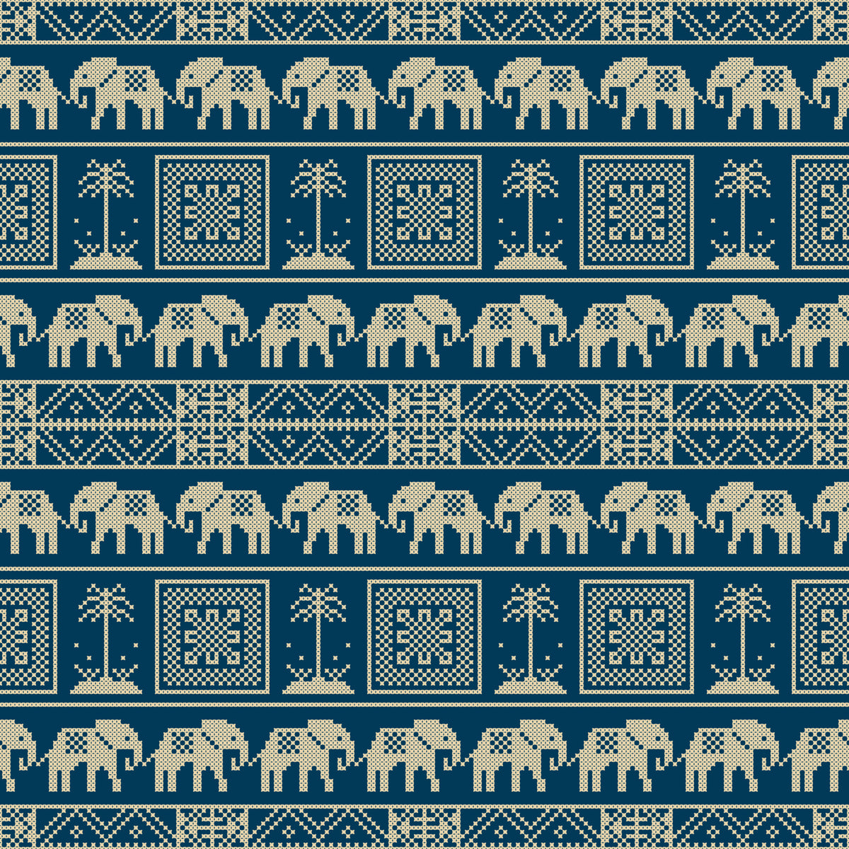 Folklore Elephant and Palm Motif Wallpaper⁠ in your room — zoomed