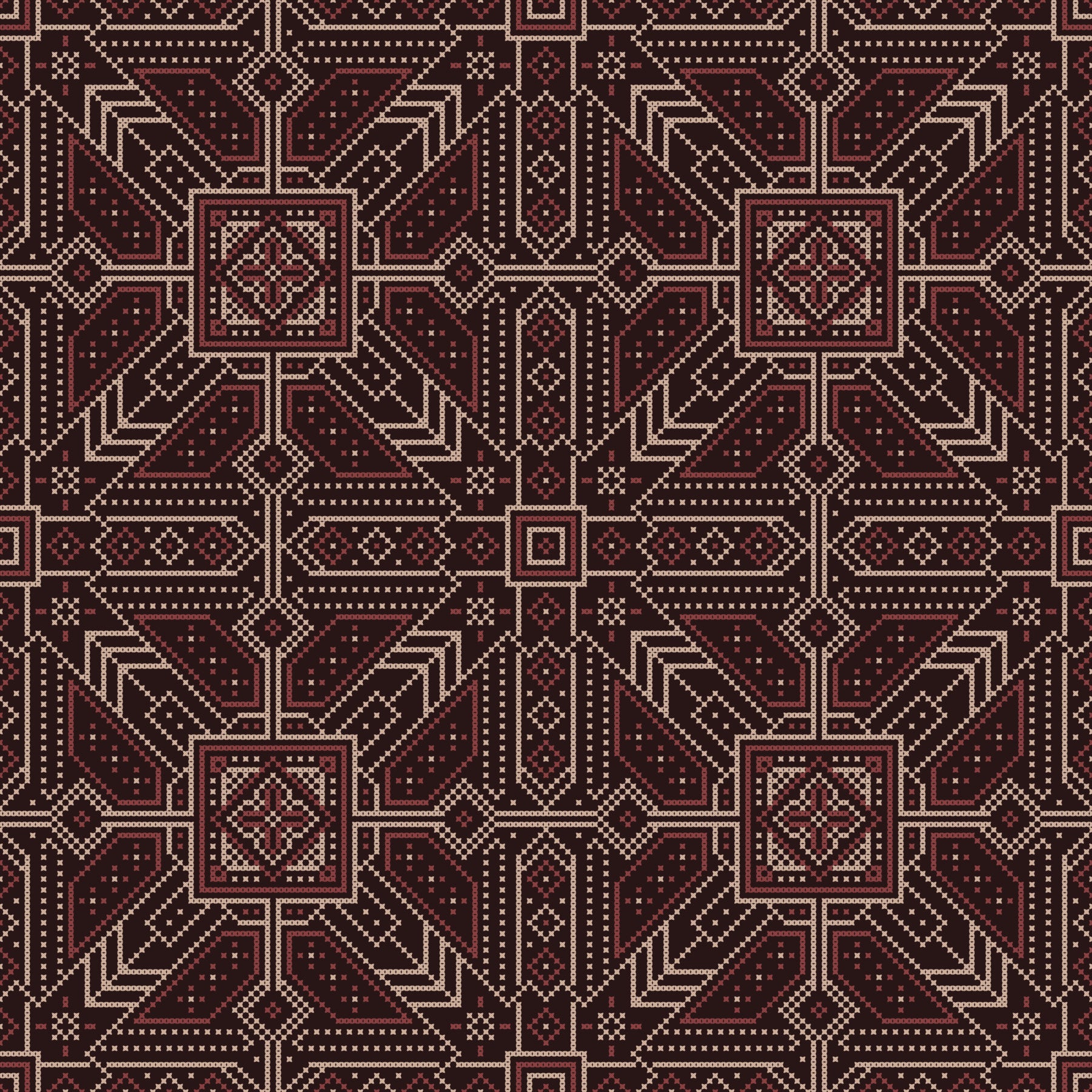 Cross Stitch Geometric Burgundy Pattern Wallpaper⁠