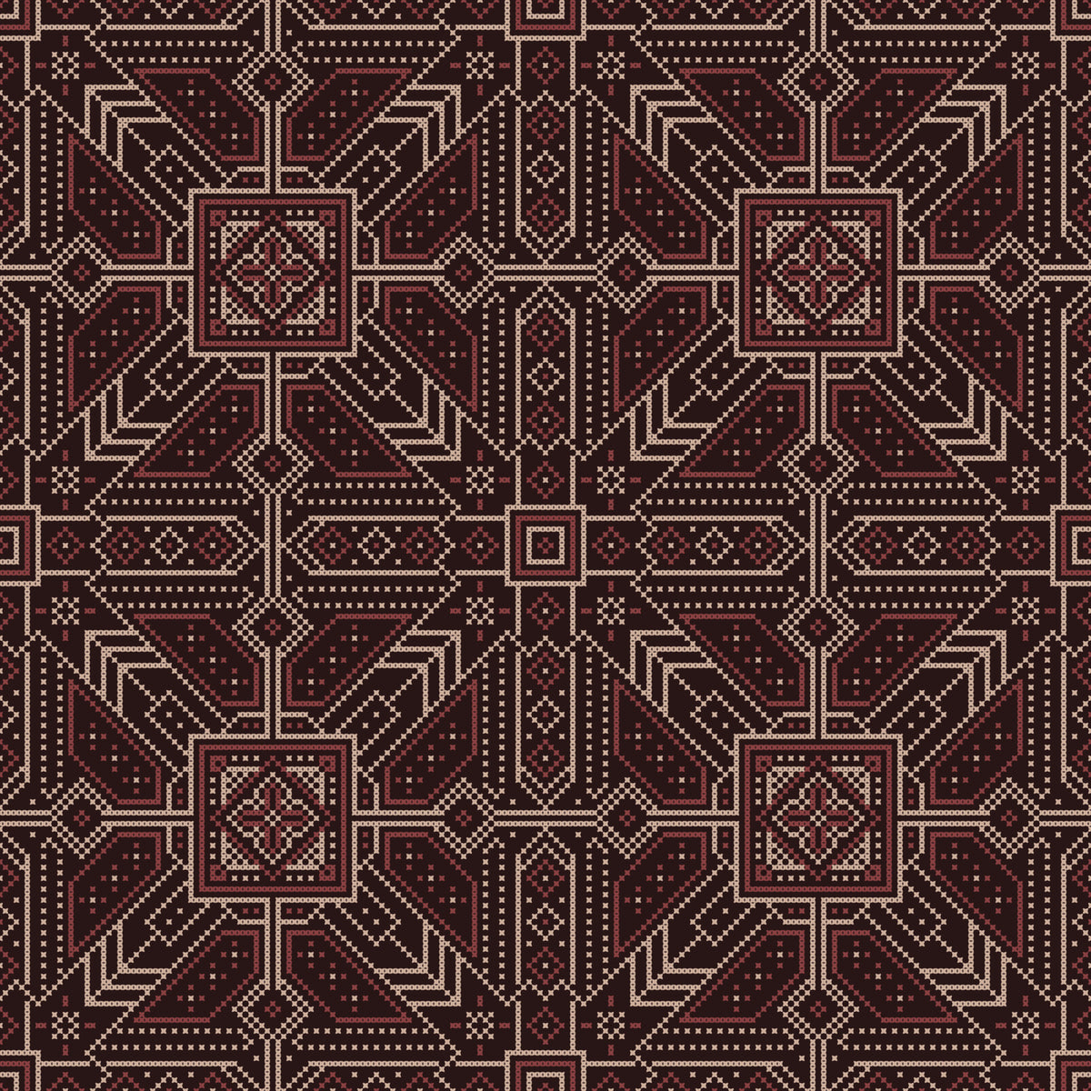 Cross Stitch Geometric Burgundy Pattern Wallpaper⁠ in your room — zoomed