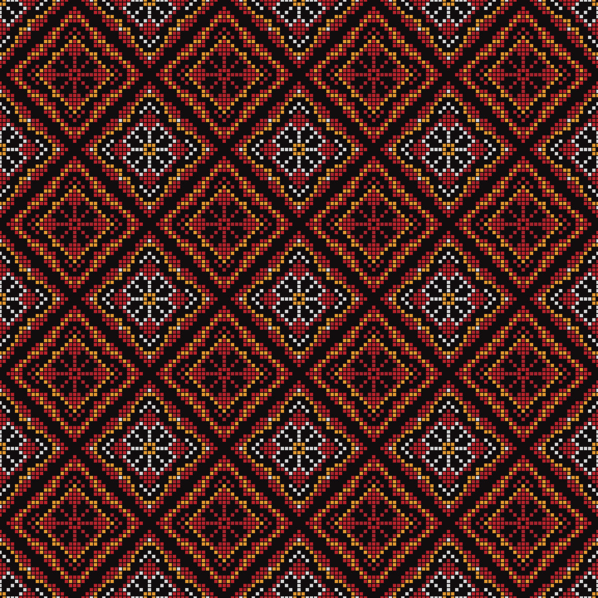 Dark Ethnic Mosaic Grid Motif Wallpaper⁠ in your room — zoomed