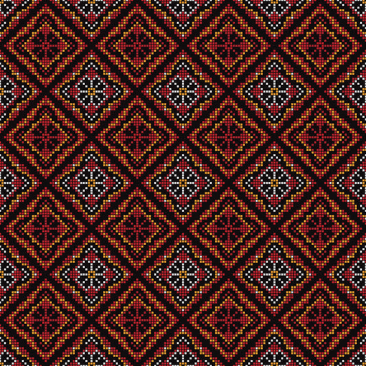 Dark Ethnic Mosaic Grid Motif Wallpaper⁠