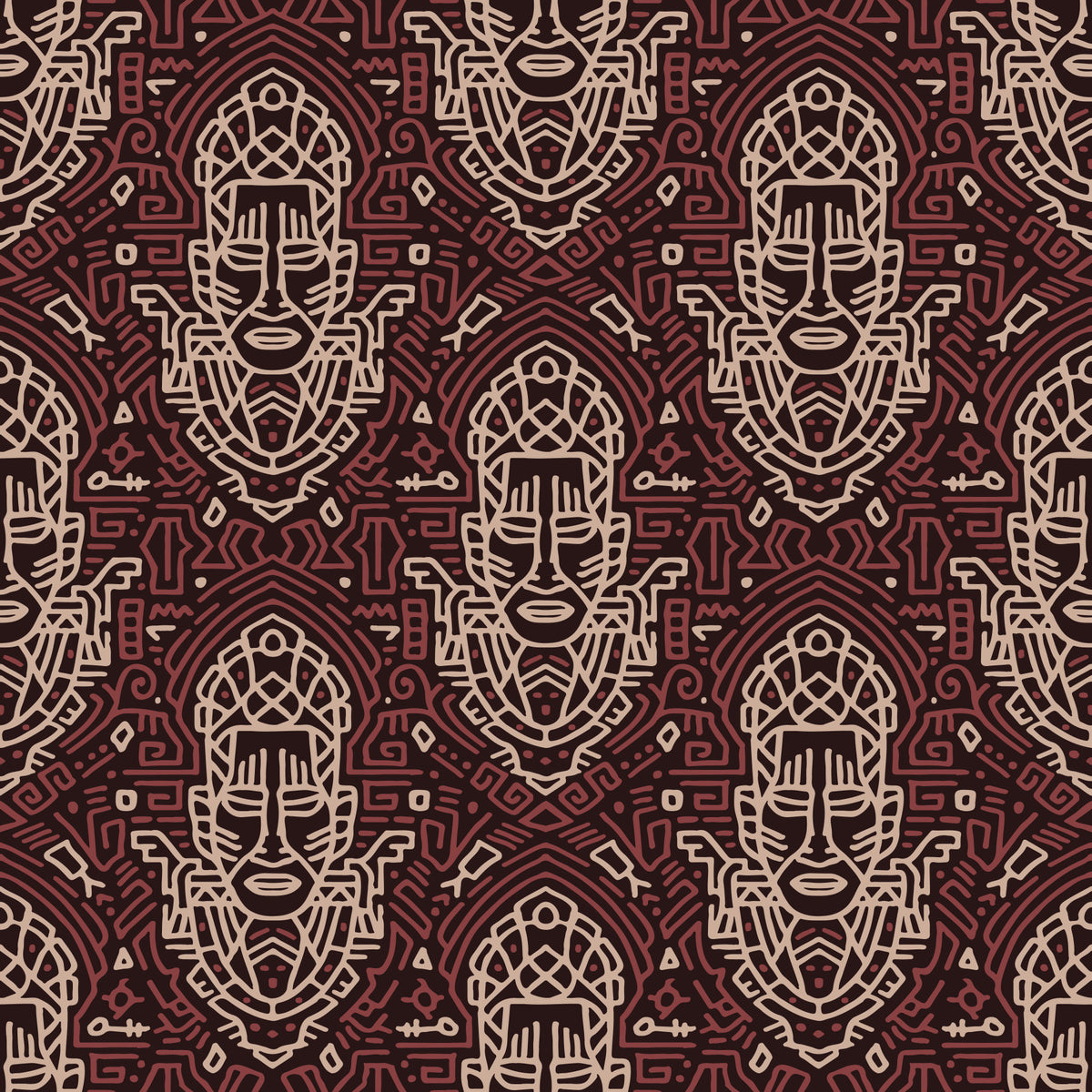 Tribal Mask Geometric Pattern Wallpaper⁠ in your room — zoomed