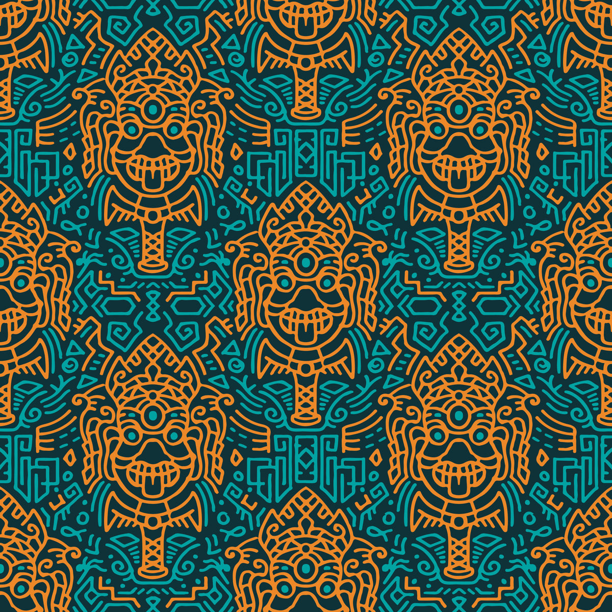 Graphic Mask Motif Pattern Wallpaper⁠ in your room