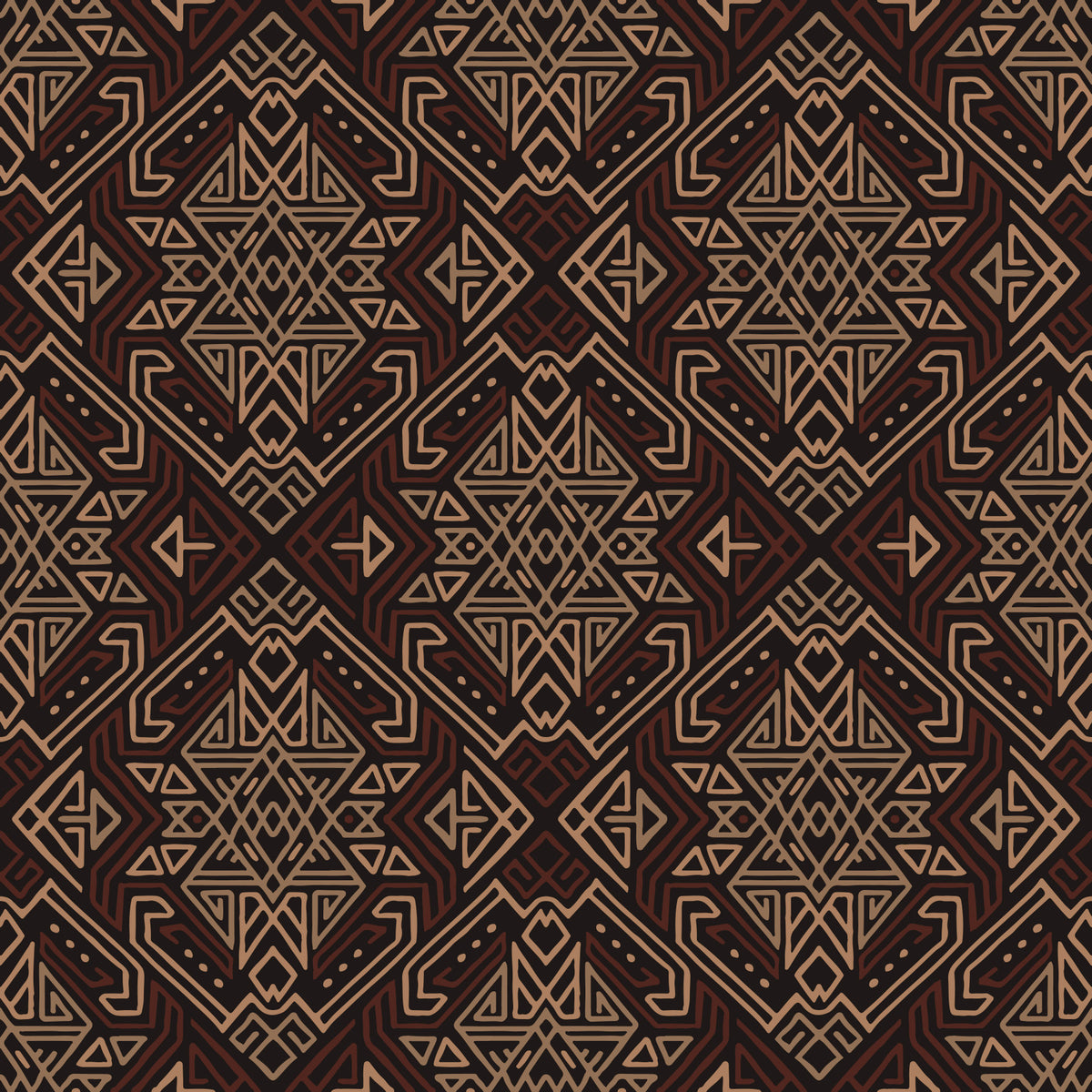 Ancient Geometric Brown Tribal Motif Wallpaper⁠ in your room — zoomed