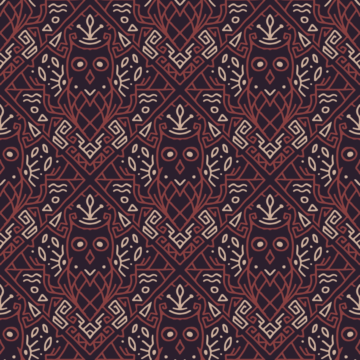Geometric Tribal Owl Pattern Wallpaper⁠ in your room