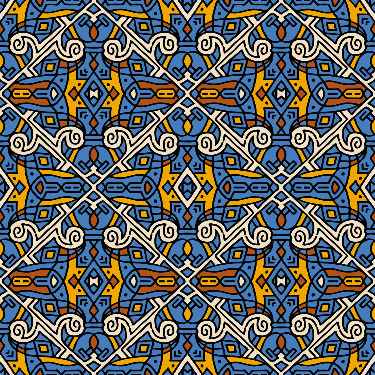 Tribal Mosaic Tile Motif Wallpaper⁠ in your room