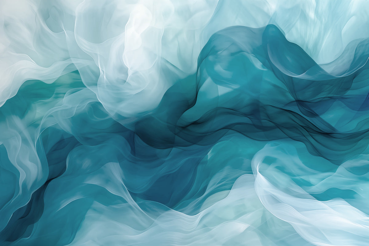 Ethereal Teal Smoke Swirls Wall Mural in your room — zoomed