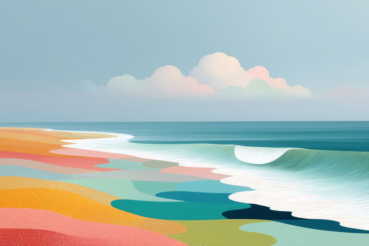 Vibrant Tropical Beach Horizon and Rolling Surf Wall Mural in your room — zoomed