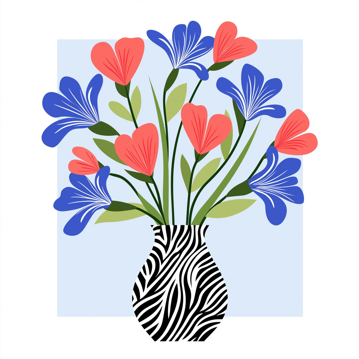 Boho Floral Vase and Stripe Pattern Wall Mural in your room — zoomed