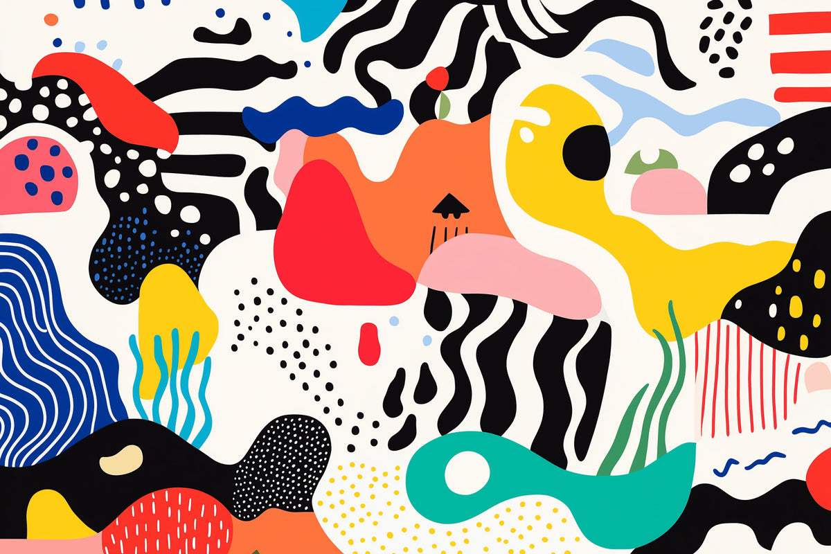 Playful Modern Shapes Collage Wall Mural in your room — zoomed