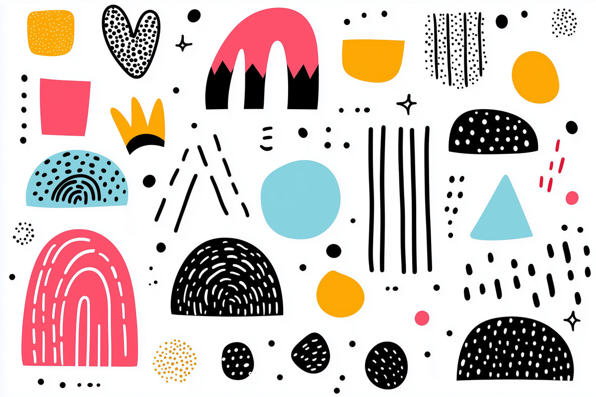 Abstract Hand-Drawn Shapes Wall Mural in your room