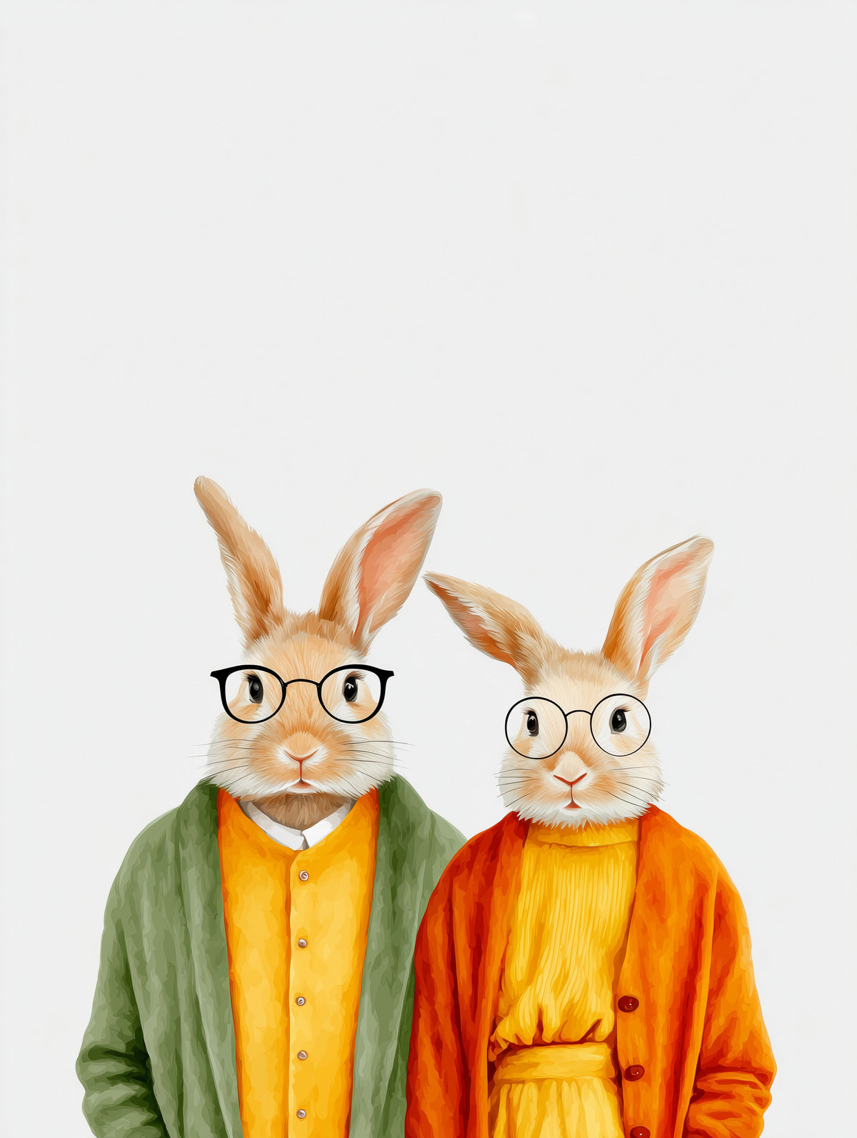 Whimsical Rabbits in Cardigans Wall Mural in your room — zoomed