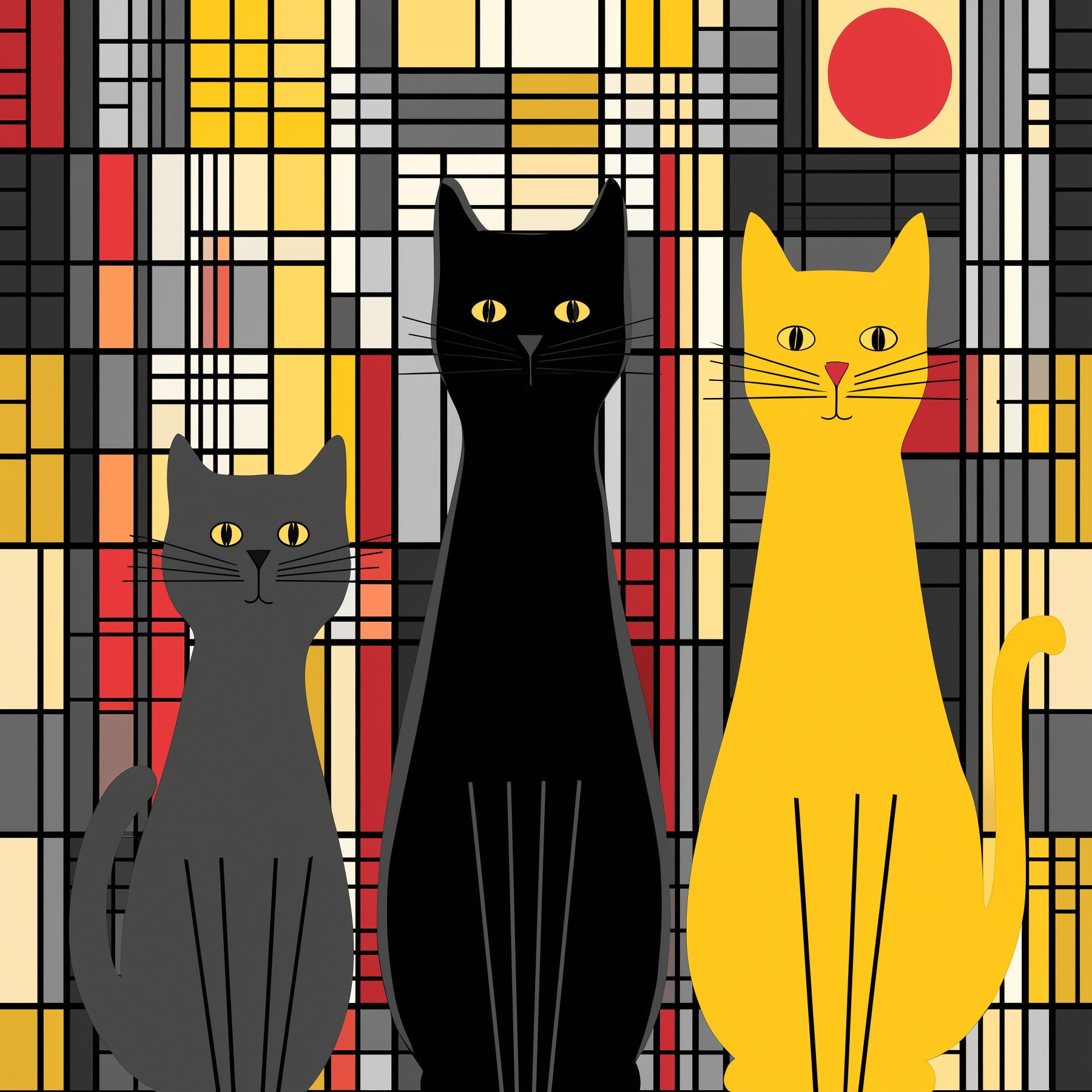 Geometric Feline Trio Wall Mural