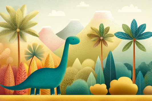 Friendly Prehistoric Jungle Landscape Wall Mural
