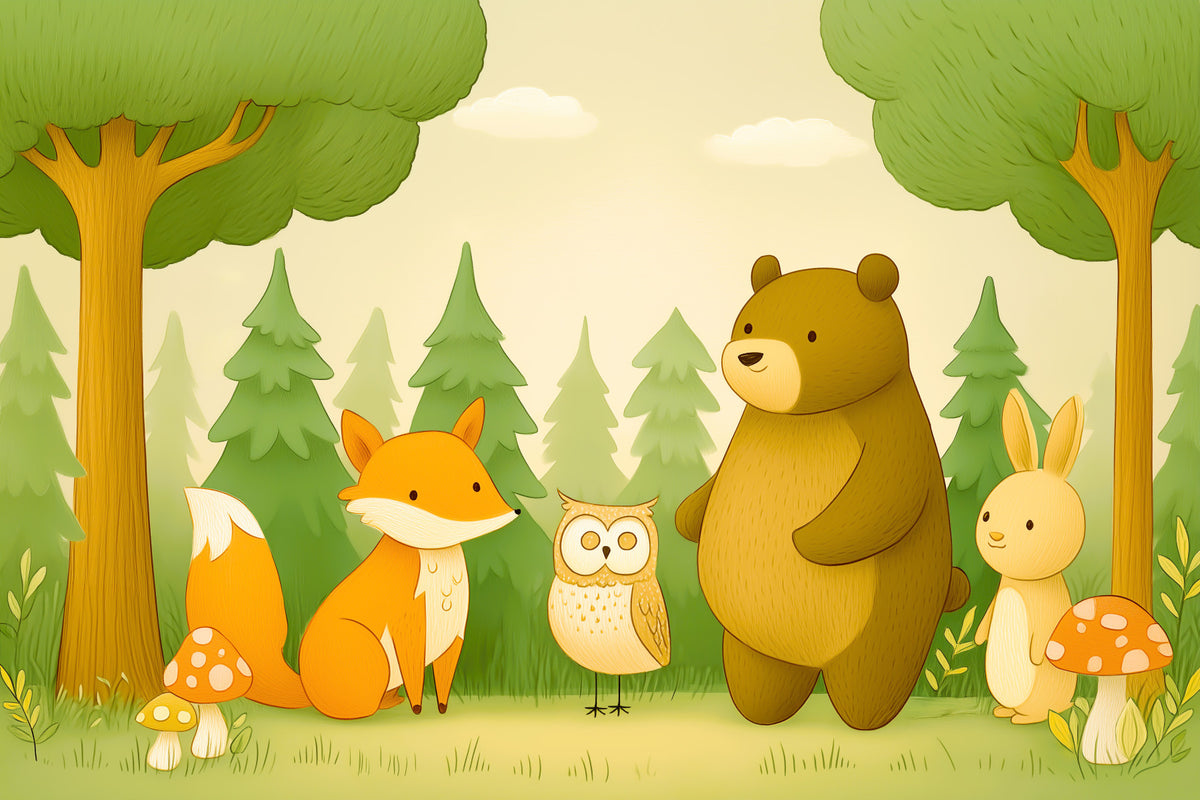 Friendly Woodland Animal Gathering Wall Mural in your room