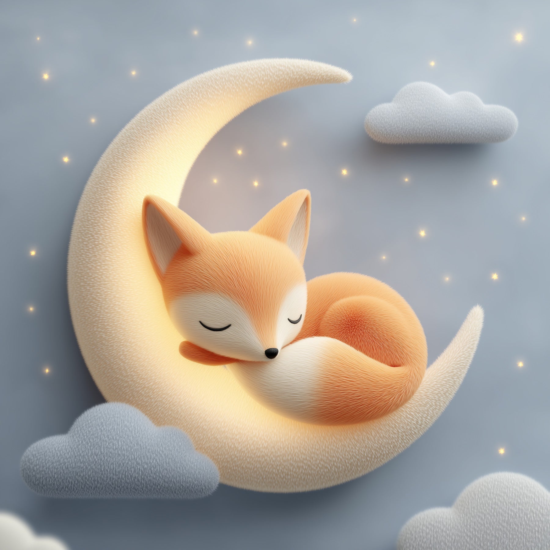 Sleeping Fox on Crescent Moon Wall Mural