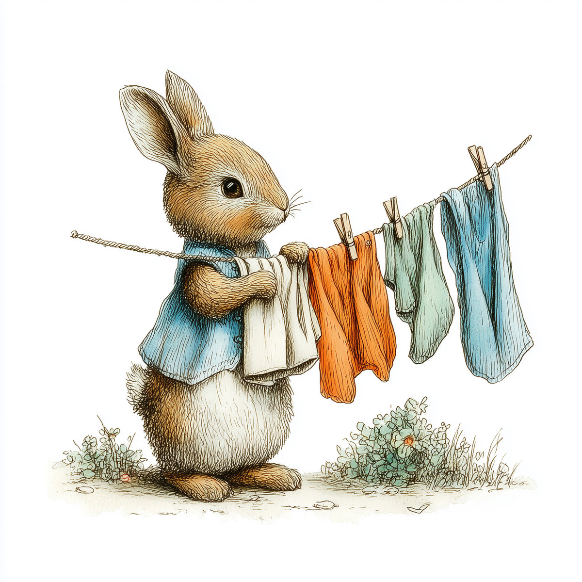 Woodland Bunny Laundry Day Wall Mural in your room