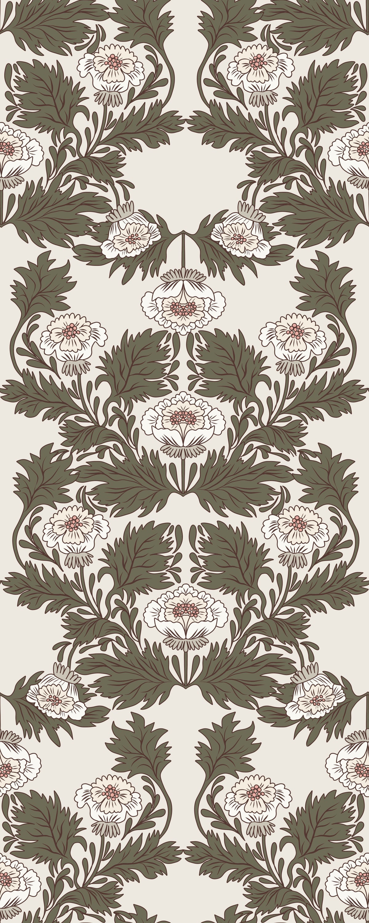 Symmetrical Sage Foliage and Peony Illustration Wallpaper⁠ in your room