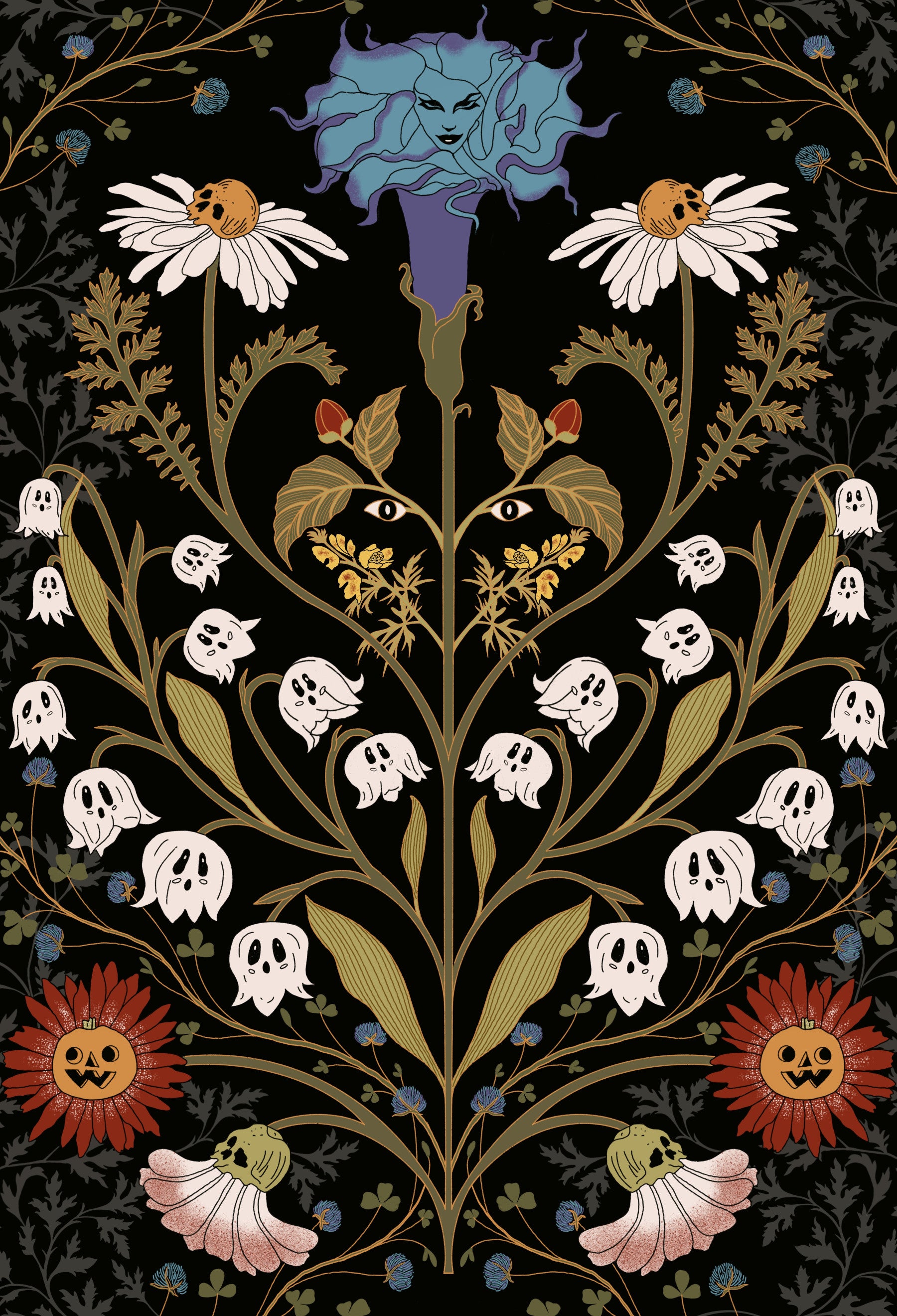 Spectral Bloom and Ghostly Foliage Wallpaper⁠