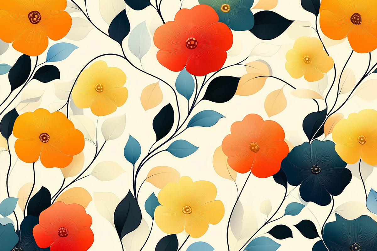 Vibrant Autumn Bloom Floral Art Wall Mural in your room