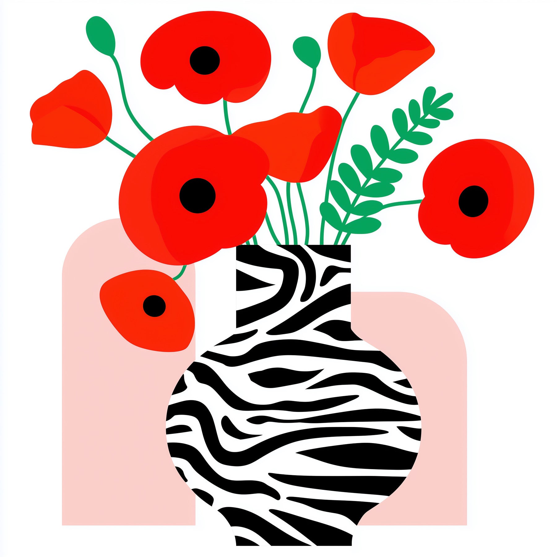 Abstract Poppies in Zebra Print Vase Wall Mural
