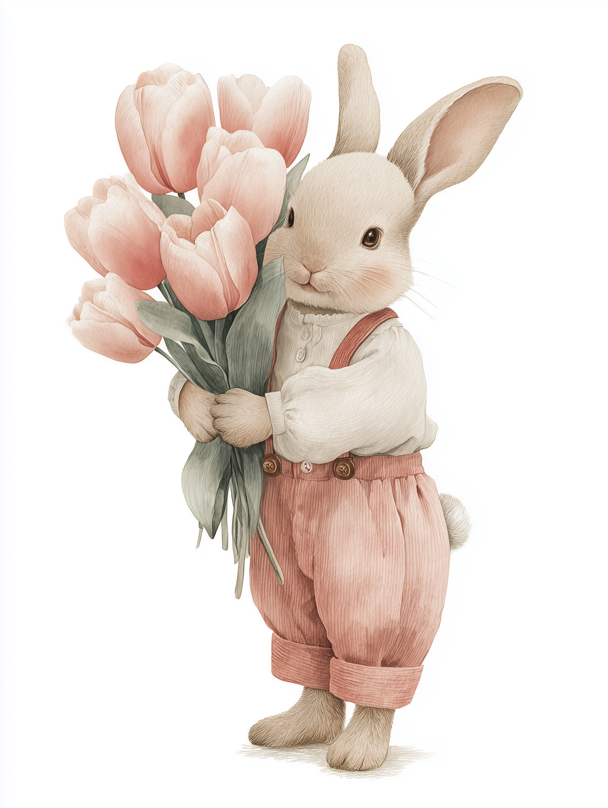 Little Bunny With Tulip Bouquet Wall Mural in your room