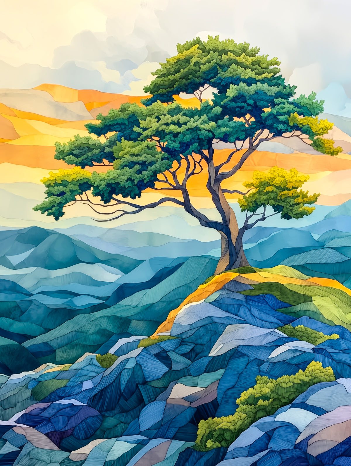 Abstract Horizon Tree Wall Mural in your room — zoomed