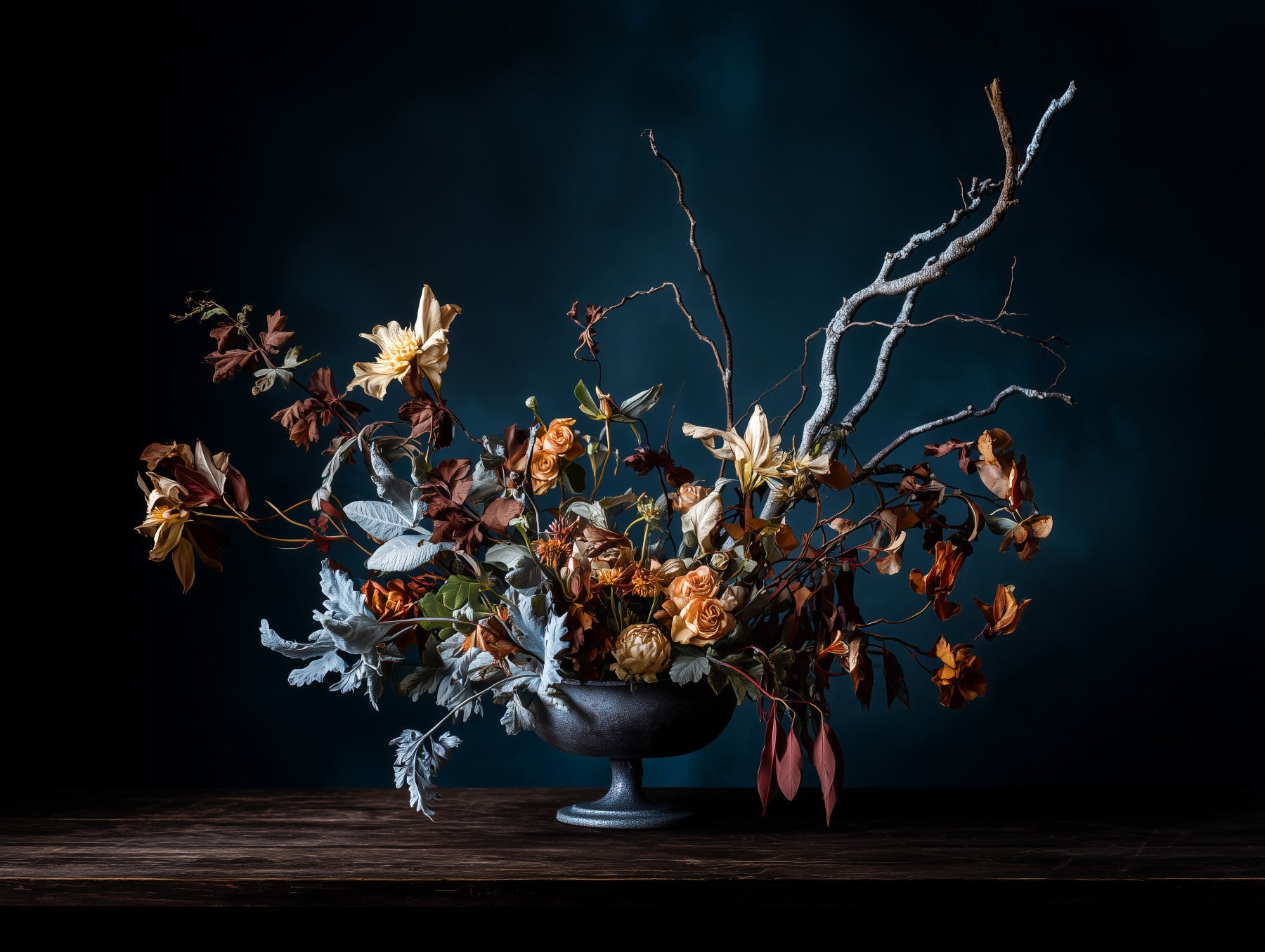 Rustic Autumnal Floral Composition Wall Mural