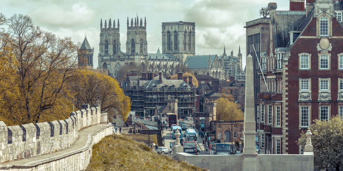 Gothic Cathedral and City Streetscape Wall Mural in your room