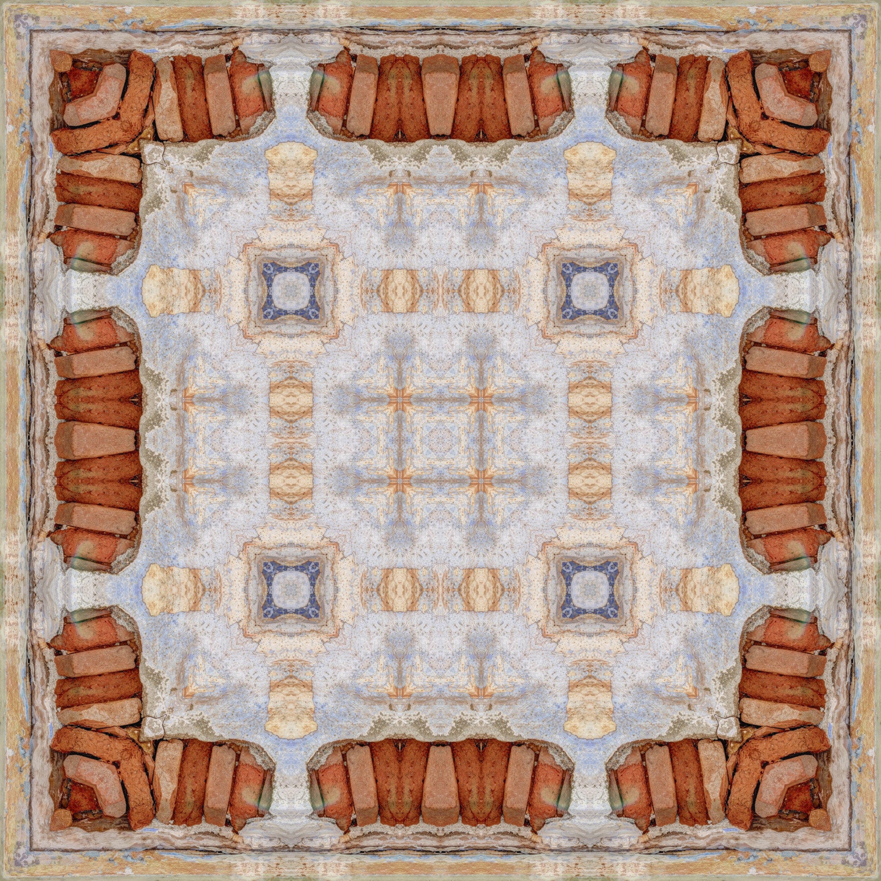 Aged Plaster and Brick Geometric Grid Wallpaper⁠