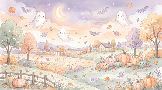 Friendly Ghosts in Autumn Countryside Wall Mural