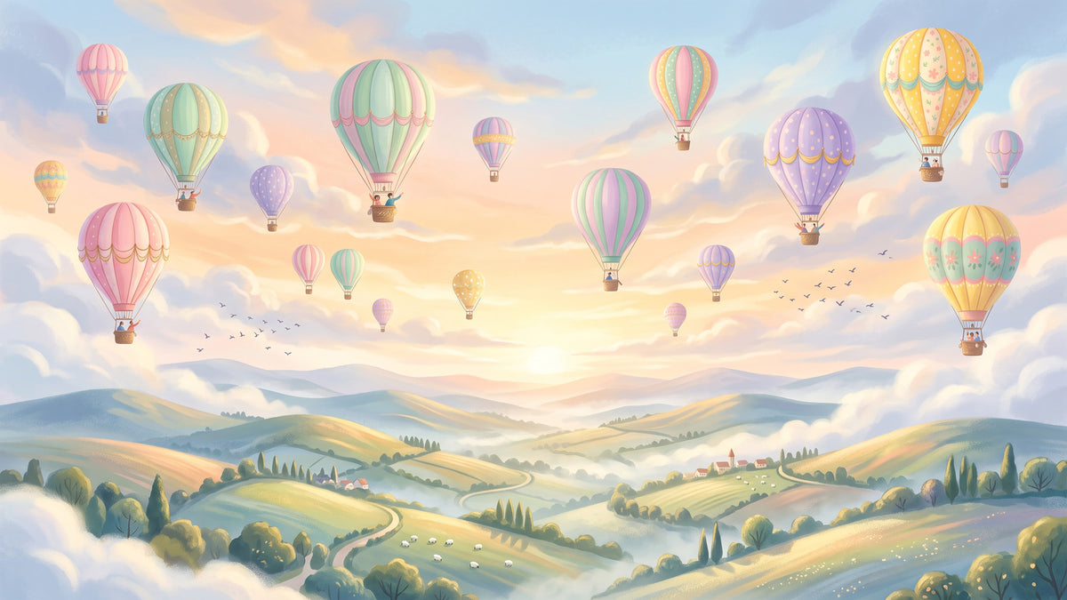 Pastel Skies and Floating Balloons Wall Mural in your room