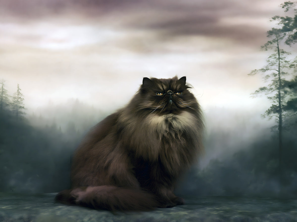 Regal Persian Cat in Misty Forest Wall Mural in your room — zoomed
