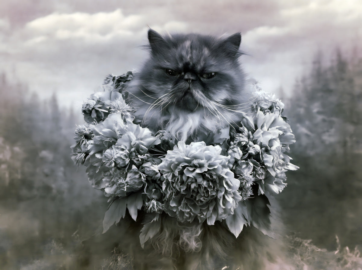 Persian Cat with Floral Wreath Wall Mural in your room