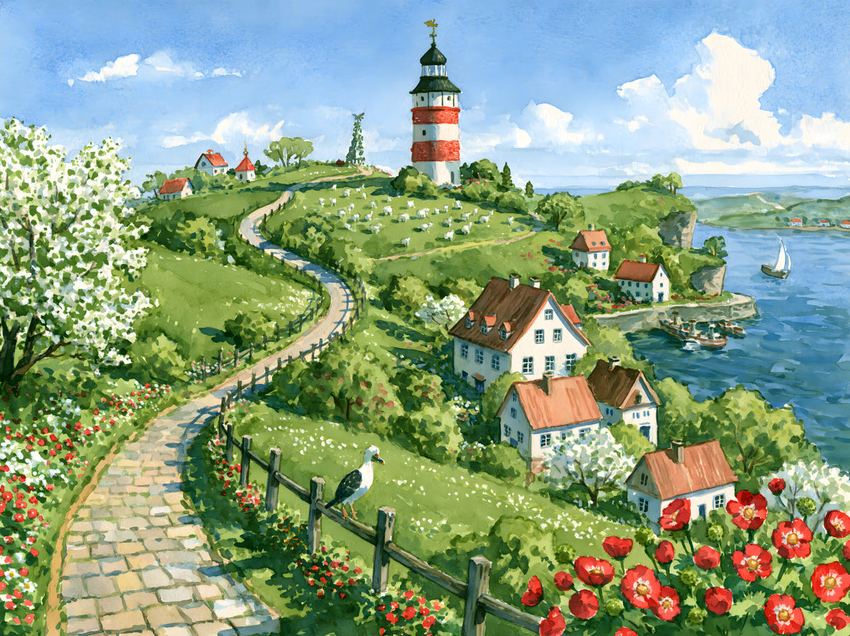 Coastal Lighthouse Meadow Wall Mural in your room
