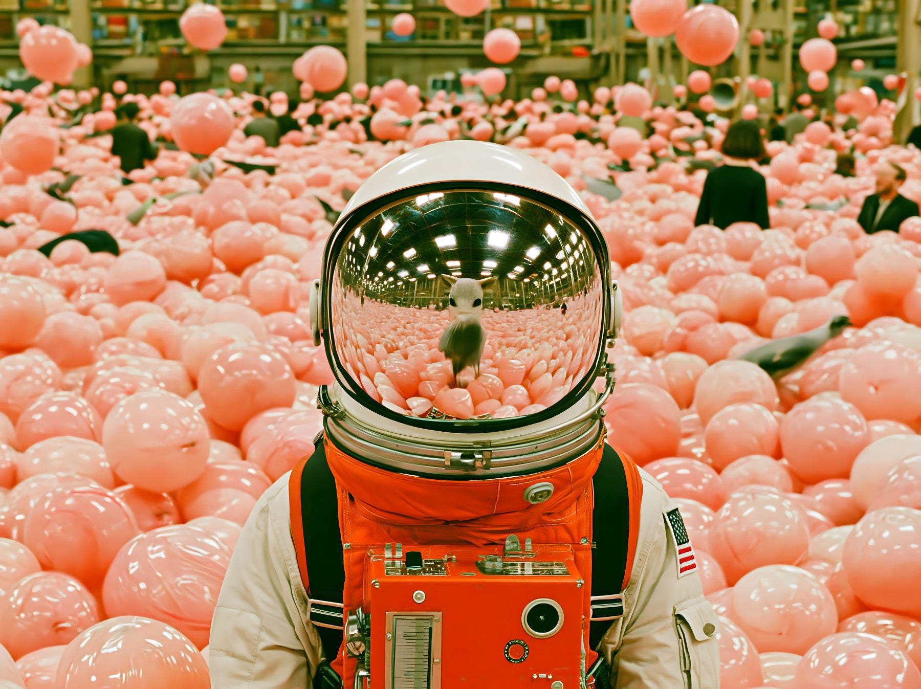 Astronaut in a Sea of Pink Balloons Wall Mural