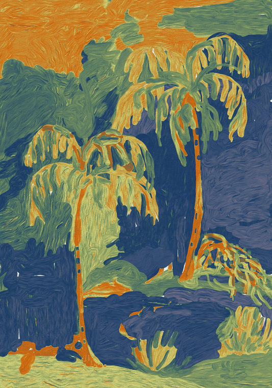 Abstract Painted Palm Landscape Wall Mural