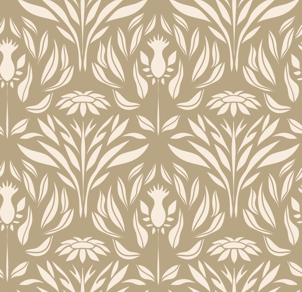 Classic Cream and Beige Floral Wallpaper⁠